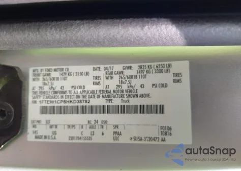 2017 Ford F-150 Xlt z USA, uszkodzony, nr VIN 1FTEW1CP8HKD38782